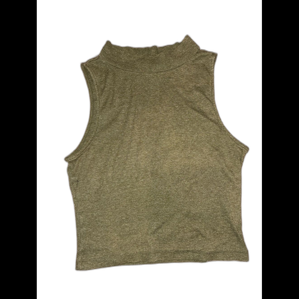 Divided Olive Green Ribbed Mock Neck Cropped Tank